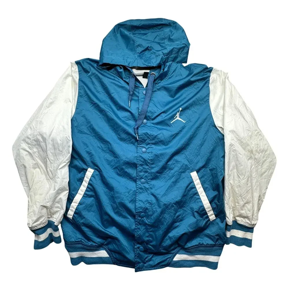 Nike 483288-482 Air Jordan Varsity Hoodie Snap Button Windbreaker Men Large Blue
